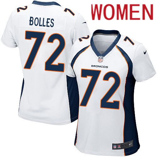 Women Denver Broncos #72 Garett Bolles White Nike Game NFL Jersey->women nfl jersey->Women Jersey